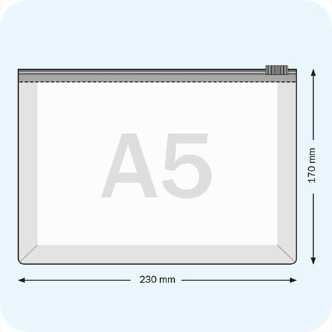 legatoria Busta cursore e soffietto. 170x230mm TRASPARENTE OPACO, in polietilene da 240 micron, aperti sul lato lungo, con cursore per chiusura. .