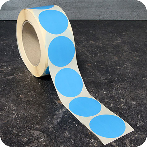 legatoria Bollini autoadesivi colorati diametro 50mm AZZURRO, adesivo permanente, in rotolo.