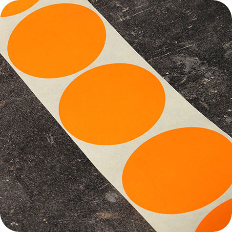 legatoria Bollini autoadesivi colorati diametro 50mm ARANCIONE, adesivo permanente, in rotolo.