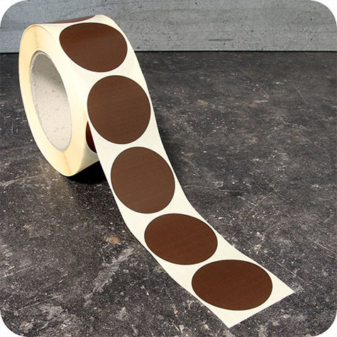 legatoria Bollini autoadesivi colorati diametro 50mm MARRONE, adesivo permanente, in rotolo.