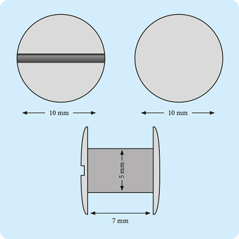 legatoria Viti sepolte rilegatura verniciate 7mm BIANCO, in metallo verniciato, lunghezza mm 7. Testa diametro 10mm, tubetto diametro 5mm, una testa fissa ed una mobile. Per lunghezza, si intende la distanza INTERNA tra le due teste, che corrisponde allo spessore del volume da rilegare.