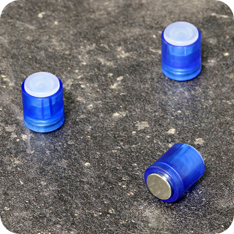 legatoria Bottoni magnetici diametro10mm. BLUtrasparente. cilindrici diametro cilindro 14mm, altezza cilindro19mm. Calamita con grado magnetico N38 (forza di attrazione massima:1900g).