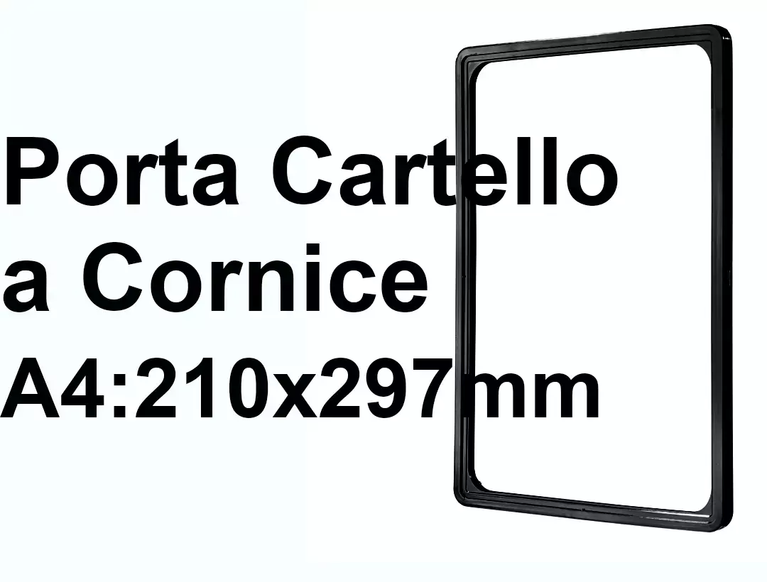 legatoria CornicePerLocandina, A4(210x297mm), NERO Cornici di Plastica per cartelli o locandine. Dimensioni esterne 212x303mm, dimensioni riquadro interno 190x280mm. Angoli arrotondati..