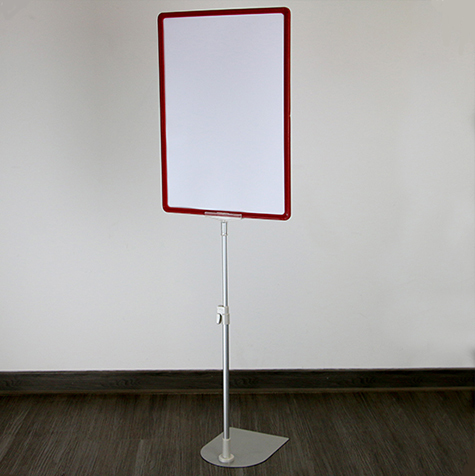 legatoria Locandina con piantana A3, ROSSO Asta in alluminio, regolabile da 35 a 55cm. Base: 195x160mm.