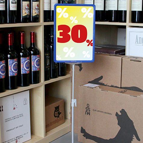 legatoria PortaLocandina con piantana A4, ROSSO Asta in alluminio, regolabile da 30 a 50cm. Base: 210x160mm.