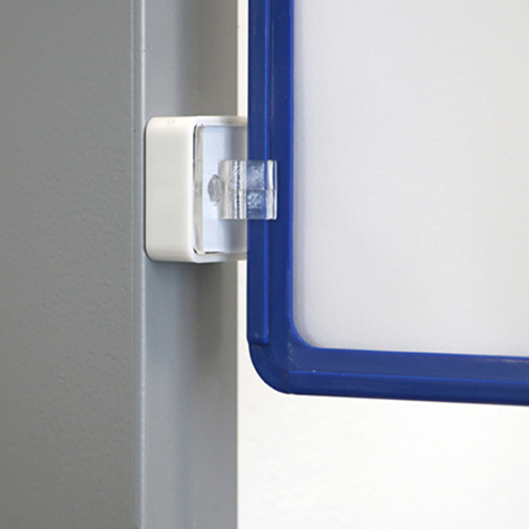 legatoria FissaCartelloMagnetico PerCornice  Base magnetica Bianca 34x34 mm, clip trasparente, altezza totale 30mm. Adatto per cornici A5, A4, A3.