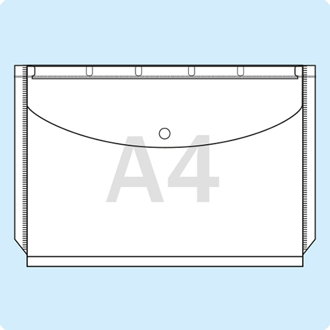 legatoria Busta bottone, A4, con soffietto TRASPARENTE, in polipropilene da 180 micron, aperta sul lato lungo, formato A4 (210x297mm). Con patella di chiusura a bottone e soffietto per una capienza fino a 300 fogli..