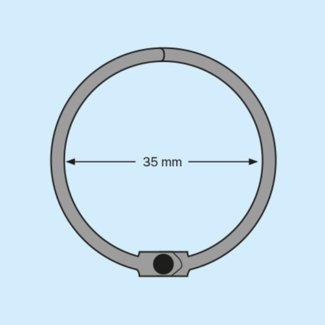 legatoria Anello apribile metallo NICHELATO 35mm NICHELATO. Diametro interno: 35mm, diametro esterno 40,10mm spessore filo: 2,80mm.