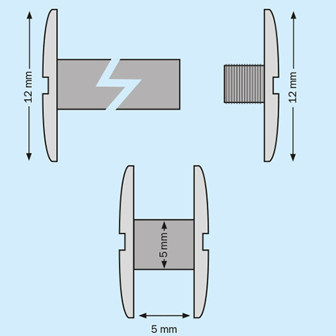 legatoria Vite sepolta rilegatura TRASPARENTE 5mm lunghezza mm 5, diametro testa 12mm, lunghezza mm , diametro tubetto 5mm, una testa fissa ed una mobile, LVI6103. Per lunghezza, si intende la distanza INTERNA tra le due teste, che corrisponde allo spessore del volume da rilegare.