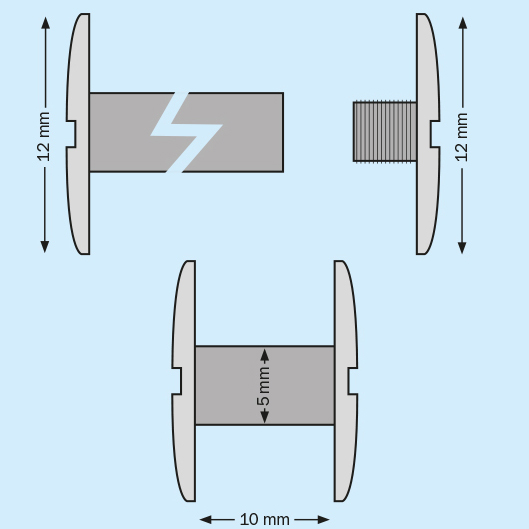 legatoria Vite sepolta rilegatura TRASPARENTE 10mm lunghezza mm 10, diametro testa 12mm, lunghezza mm , diametro tubetto 5mm, una testa fissa ed una mobile, LVI6103. Per lunghezza, si intende la distanza INTERNA tra le due teste, che corrisponde allo spessore del volume da rilegare.