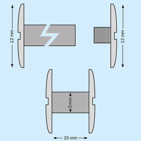 legatoria Vite sepolta rilegatura TRASPARENTE 15mm lunghezza mm 15, diametro testa 12mm, lunghezza mm , diametro tubetto 5mm, una testa fissa ed una mobile, LVI6103. Per lunghezza, si intende la distanza INTERNA tra le due teste, che corrisponde allo spessore del volume da rilegare.