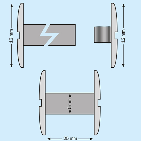 legatoria Vite sepolta rilegatura TRASPARENTE 25mm lunghezza mm 25, diametro testa 12mm, lunghezza mm , diametro tubetto 5mm, una testa fissa ed una mobile, LVI6103. Per lunghezza, si intende la distanza INTERNA tra le due teste, che corrisponde allo spessore del volume da rilegare.