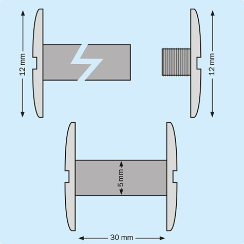 legatoria Vite sepolta rilegatura TRASPARENTE 30mm lunghezza mm 30, diametro testa 12mm, lunghezza mm , diametro tubetto 5mm, una testa fissa ed una mobile, LVI6103. Per lunghezza, si intende la distanza INTERNA tra le due teste, che corrisponde allo spessore del volume da rilegare.