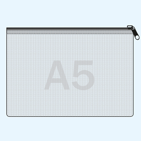 legatoria Busta A5, rinforzata con cursore TRASPARENTE, 230x170mm, in polietilene da 220 micron, rinforzata con fibre di Nylon, aperti sul lato lungo, con cerniera BLU per chiusura .