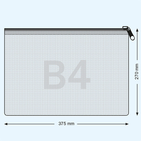 legatoria Busta B4, rinforzata con cerniera TRASPARENTE, 375x270mm, n polietilene da 220 micron, rinforzata con fibre di Nylon, aperti sul lato lungo, con cerniera BLU per chiusura .