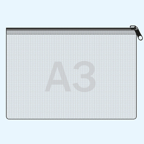 legatoria Busta A3, rinforzata con cursore TRASPARENTE, 440x320mm, in polietilene da 220 micron, rinforzata con fibre di Nylon, aperti sul lato lungo, con cerniera BLU per chiusura .