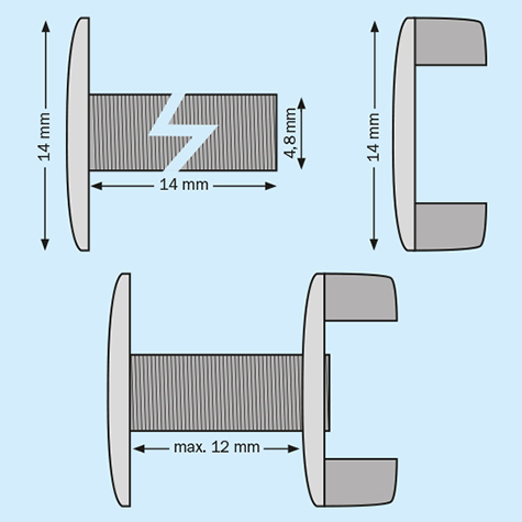legatoria Viti vichinghe, plastica TRASPARENTE 14mm lunghezza vite 14mm, diametro testa 14mm, diametro tubetto 5mm. Una testa fissa ed una mobile (a base vichinga).