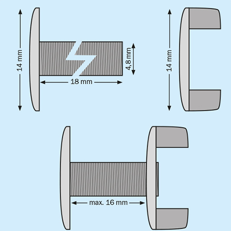 legatoria Viti vichinghe, plastica TRASPARENTE 18mm lunghezza vite 18mm, diametro testa 14mm, diametro tubetto 5mm. Una testa fissa ed una mobile (a base vichinga).