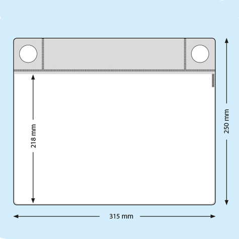 legatoria Busta con magneti TRASPARENTE, A4  TRASPARENTE. Dimensione busta 315x250mm. Dimensione massima foglio 315x218. Con due magneti al neodimio saldati allinterno del bordo di sospensione, ciascuno di 15x3,5 mm. Apertura sul lato corto. Lato superiore In PVC trasparente morbido da 250micron..