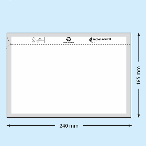 legatoria Busta per spedizioni ECOLOGICA 240x185mm Per contenere fogli A5, TRASPARENTE, neutra, non stampata, apertura sul lato lungo. FSC..