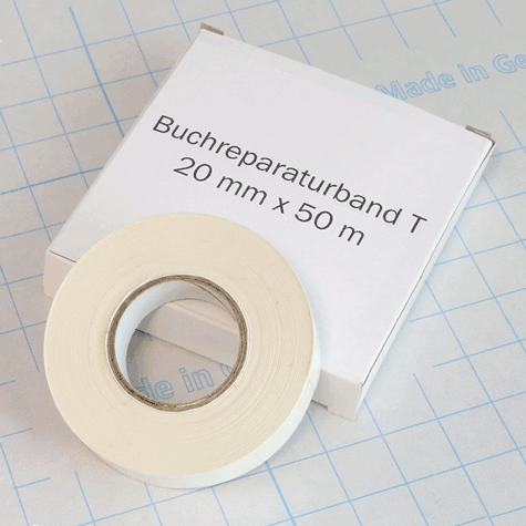 legatoria Nastro riparazione pagine 20gr-m, TRASPARENTE Nastro in carta speciale per riparare il libro. Altezza 20mm. Adesivo permanente (acrylate) In carta speciale da 20 gr-m.