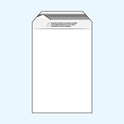 legatoria Sacchetto biodegradabile, chiusura autoadesiva, 165x220mm TRASPARENTE, in polipropilene riciclato da 50 micron, con patella da 50mm e banda autoadesiva di chiusura sul lato corto, biodegradabile.