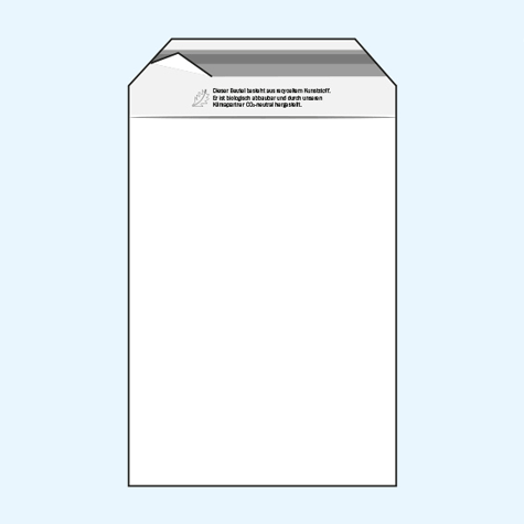 legatoria Sacchetto biodegradabile, chiusura autoadesiva, 225x310mm TRASPARENTE, in polipropilene riciclato da 50 micron, con patella da 50mm e banda autoadesiva di chiusura sul lato corto, biodegradabile.