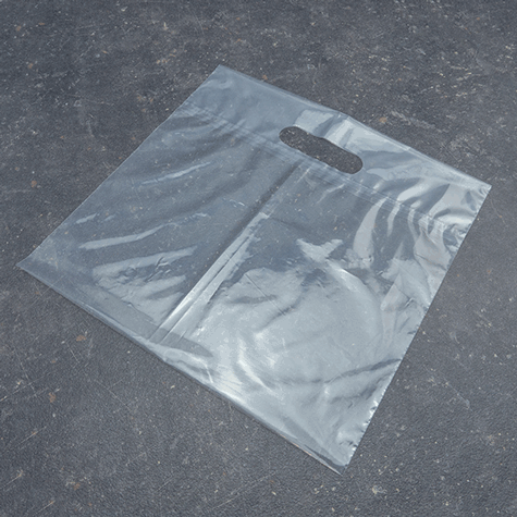 legatoria Sacchetto per shopping, 440x440mm, polietilene TRASPARENTE, in polietilene da 50 micron (PE), 440x440mm, con maniglia, adatto allo shopping.