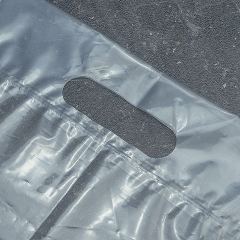 legatoria Sacchetto per shopping, 440x440mm, polietilene TRASPARENTE, in polietilene da 50 micron (PE), 440x440mm, con maniglia, adatto allo shopping.