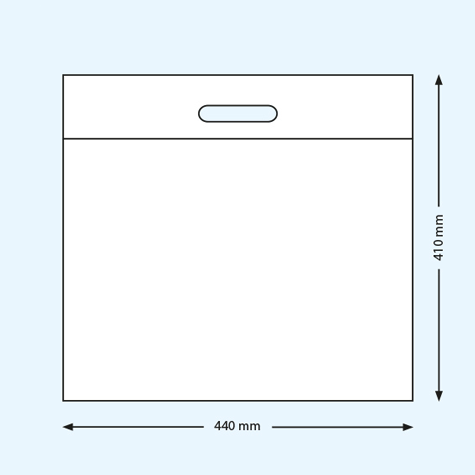 legatoria Sacchetto per shopping, 440x440mm, polietilene TRASPARENTE, in polietilene da 50 micron (PE), 440x440mm, con maniglia, adatto allo shopping.