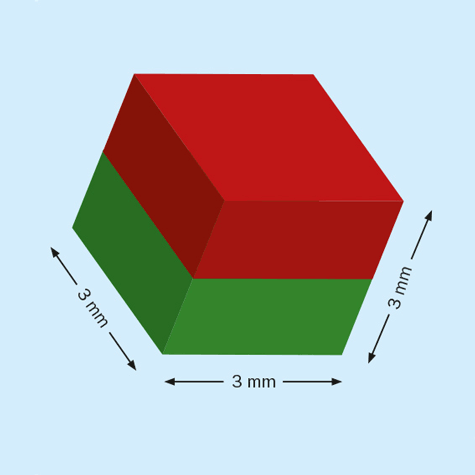 legatoria Calamita cubica, 3x3x3mm Calamita cubica in neodimio, grado magnetico N45 (forza di attrazione massima: 290g).