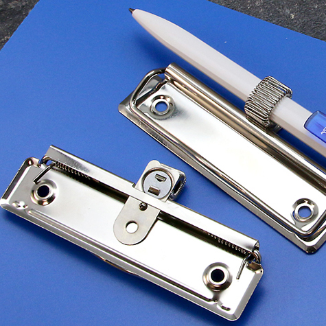 legatoria Molletta fermacarta 100x30mm. portapenne NICHELATA, contiene fino a 100 fogli (10mm), interasse rivetti 87mm. rivetti non inclusi.