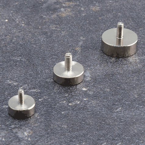 legatoria Magnete con vite, 20mm NICHELATO, in metallo, con magnete al neodimio N42. Diametro: 20mm, altezza: 15.5mm (forza di attrazione:12kg).