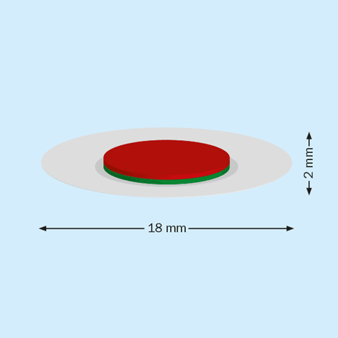 legatoria Calamita da cucire. Diametro18mm, TONDA Magnete diametro 18mm, altezza 2 mm, calamita con grado magnetico N35 (forza di attrazione:1,8kg). Ideale per il cucito,  avvolta in una tasca plastica ROTONDA diametro 28 mm..