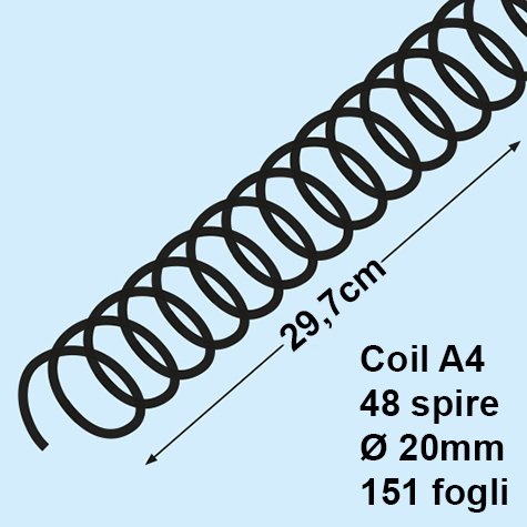 legatoria Spirali plastiche COIL, 20mm, NERO formato: A4. Diametro: 20mm. Capacit: 151 fogli. Colore: nero. .