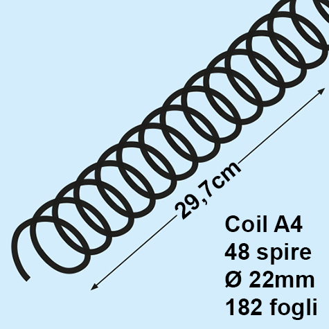 gbc Spirali per Rilegatura ColorCoil passo 4:1 formato: A4. Diametro: 22mm. Capacit: 170 fogli. Colore: Nero. .