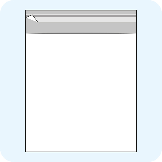 legatoria Sacchetto polipropilene orientato (OPP) 100x125mm TRASPARENTE, in polipropilene (OPP) da 30 micron, con patella da 30mm e banda autoadesiva di chiusura sul lato corto.