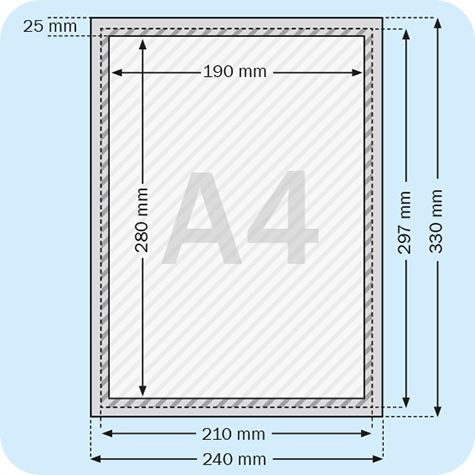 legatoria Cornice alluminio. scatto. A4 MARRONE MARRONE, ANGOLI A SPIGOLO. Per fogli di dimensione A4(210x297mm). Dimensioni esterne: 240x330mm. Area visibile: 190x280mm. Altezza profilo: 25mm. La cornice � dotata di foglio protettivo in PVC trasparente antiriflesso.