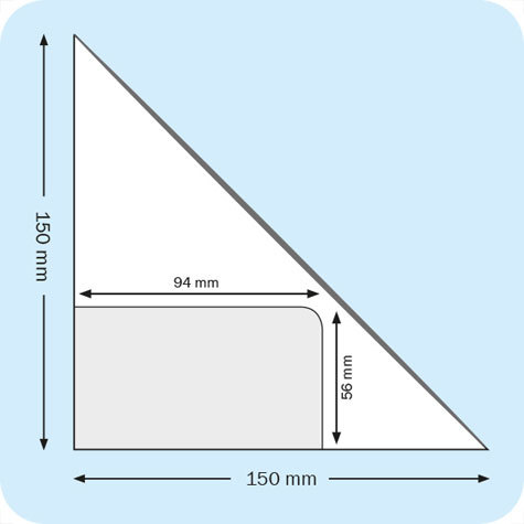 legatoria Tasca triangolare autoadesiva con portabiglietti, 150x150mm Corner pocket. Busta triangolare isoscele adesiva in vinile trasparente (colla acrilica trasparente) da applicare sul lato sinistro, con bustina portabiglietti da visita 94x56mm aperta su 2 lati.