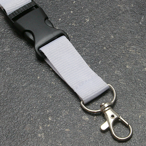 legatoria Cordoncino daCollo, portabadge estraibile, BIANCO con moschettone, fibbia in plastica e chiusura di sicurezza, cordoncino largo 20mm, lunghezza aperto 800mm.