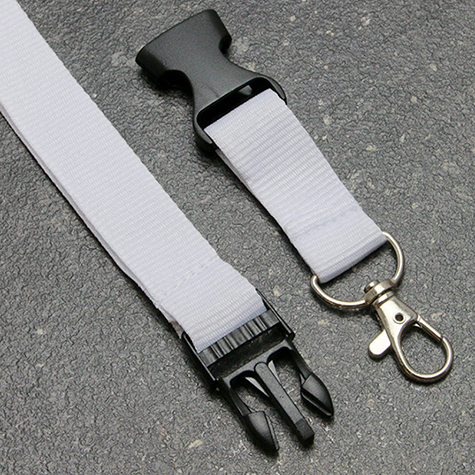 legatoria Cordoncino daCollo, portabadge estraibile, BIANCO con moschettone, fibbia in plastica e chiusura di sicurezza, cordoncino largo 20mm, lunghezza aperto 800mm.