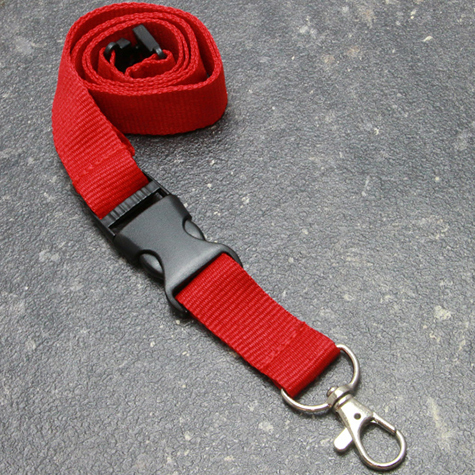 legatoria Cordoncino daCollo, portabadge estraibile, ROSSO con moschettone, fibbia in plastica e chiusura di sicurezza, cordoncino largo 20mm, lunghezza aperto 800mm.