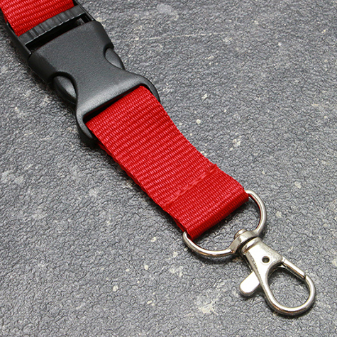 legatoria Cordoncino daCollo, portabadge estraibile, ROSSO con moschettone, fibbia in plastica e chiusura di sicurezza, cordoncino largo 20mm, lunghezza aperto 800mm.