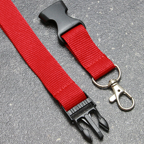 legatoria Cordoncino daCollo, portabadge estraibile, ROSSO con moschettone, fibbia in plastica e chiusura di sicurezza, cordoncino largo 20mm, lunghezza aperto 800mm.