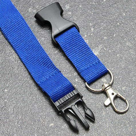 legatoria Cordoncino daCollo, portabadge estraibile, BLU con moschettone, fibbia in plastica e chiusura di sicurezza, cordoncino largo 20mm, lunghezza aperto 800mm.