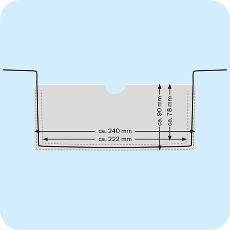 legatoria Busta rinforzata. 240x90 TRASPARENTE, con rinforzi metallici, senza pattella di chiusura, aperta sul lato lungo, in PVC flessibile 160 micron, per inserire fogli formato 222x78mm.