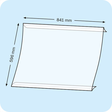 legatoria PortaLocandinaAutoadesivo A1orizzontale 594x841mm PortaCartello TRASPARENTE, con 2 strip ADESIVI, formato A1 (594x841mm). In PVC rigido da 400 micron antiriflesso.