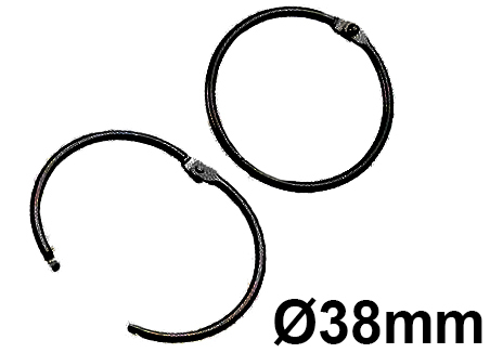 legatoria Anelli apribili. metallo NERO 38mm NERO. Diametro interno: 38mm, diametro esterno 43,60mm spessore filo: 3mm.