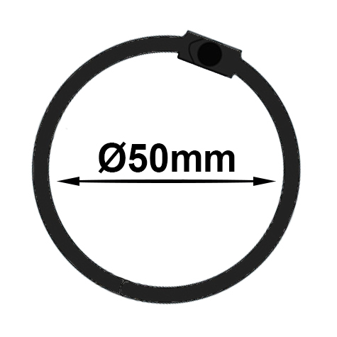 legatoria Anelli apribili. metallo NERO 50mm NERO. Diametro interno: 50mm, diametro esterno 57,50mm spessore filo: 3mm.