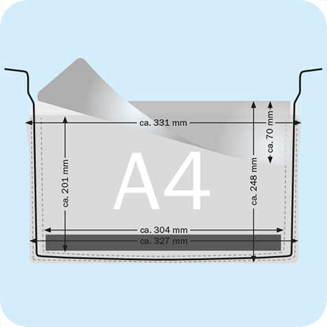 legatoria Busta rinforzata. A4 lato lungo TRASPARENTE, retro con nastro magnetico 30x245mm. Con rinforzi metallici, con pattella di chiusura. Aperta sul lato lungo, in PVC flessibile 140 micron, per inserire fogli formato A4 (210x297cm).